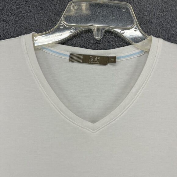 Raffi Shirt Mens Large White V Neck Tee T-Shirt Soft Cotton Basic Casual Top - Picture 2 of 15